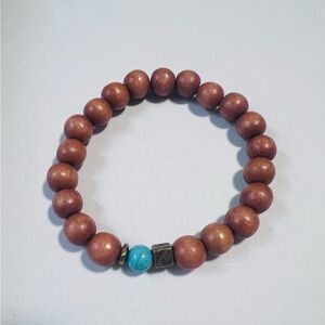 Brown Beaded Bracelet with Blue Accent
